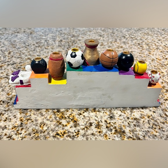Vintage 1995 Sports Hanukkah Menorah Hand painted 10.5” x 2”x 5” - Picture 7 of 16